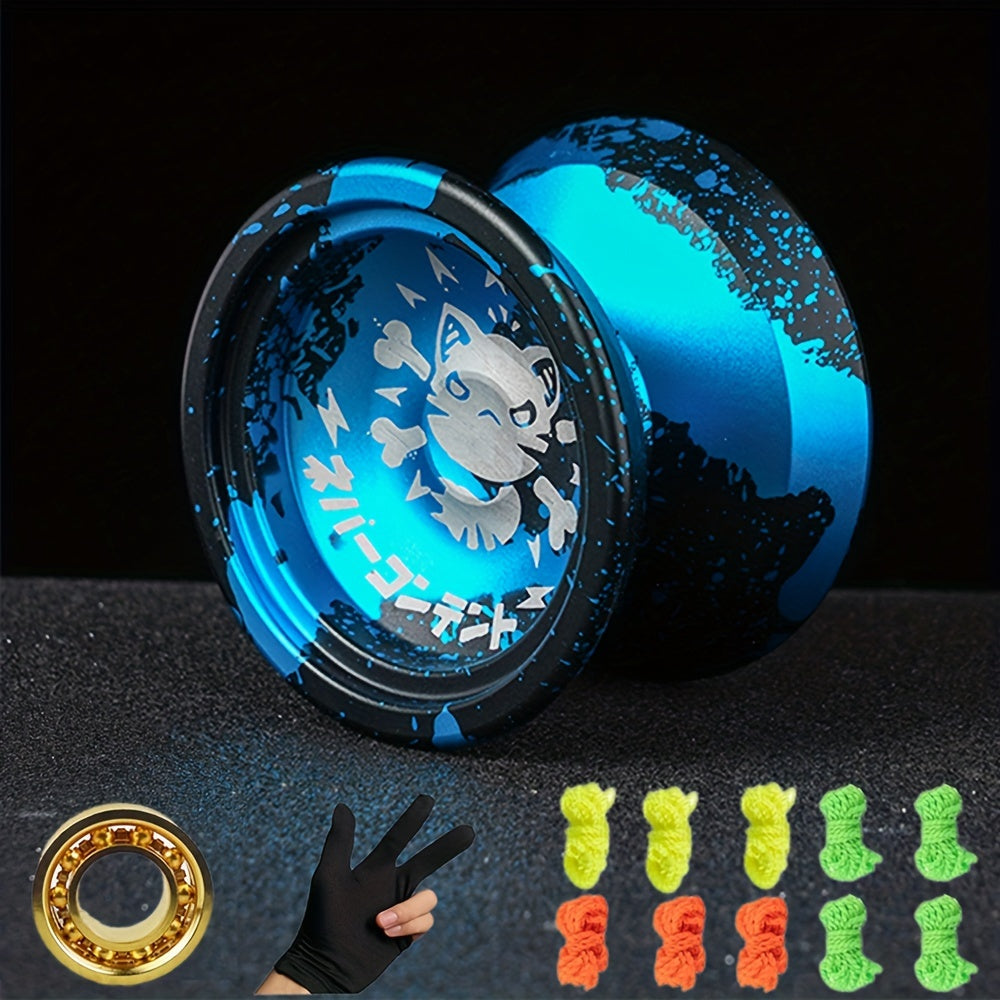 10 Strings Professional Aluminum Alloy Yo-Yo with Ball Bearing, Rope, Gloves, and Bearings
