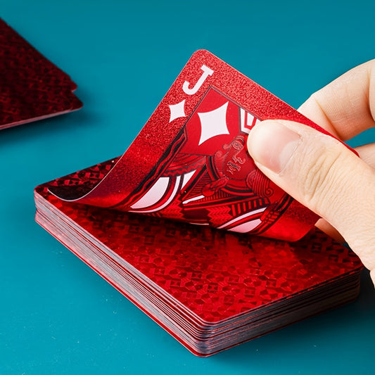 1 Set of 55pcs Waterproof Red Playing Cards - Metal Embellished, Durable, Comfort Grip, Smooth Shuffle for Parties and Events