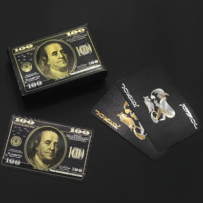 1pc Golden Foil US Dollar Design Waterproof PVC Playing Cards, Large Character Frosted, Black & Golden, Ideal for Festivals, Christmas, Halloween, Oktoberfest, Party Game, Adult