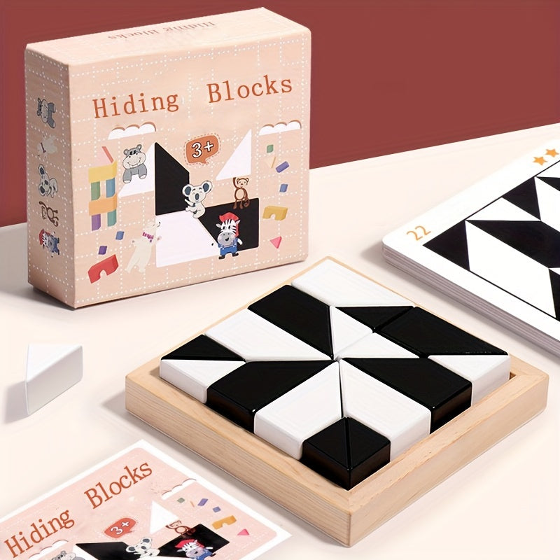 Enhance Spatial Thinking & Imagination with Beechwood Hidden Blocks Puzzle - Family Interactive Tabletop Game
