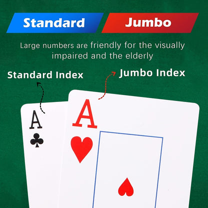 Waterproof Large Print 2-Pack Jumbo Plastic Playing Cards - Poker Size Card Game Set for Adults & Seniors - Durable Boxed Deck, Math Game, Ideal for Christmas, Halloween, Thanksgiving Gifts