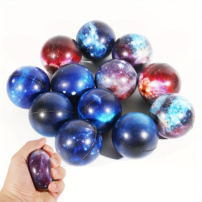 ROYLANZ 12pcs Galaxy Stress Balls - Space Theme Thermoplastic Polyurethane Squeeze Toys for, Finger Exercise, School Carnival, Party Favors, and Gifts for Kids and Children