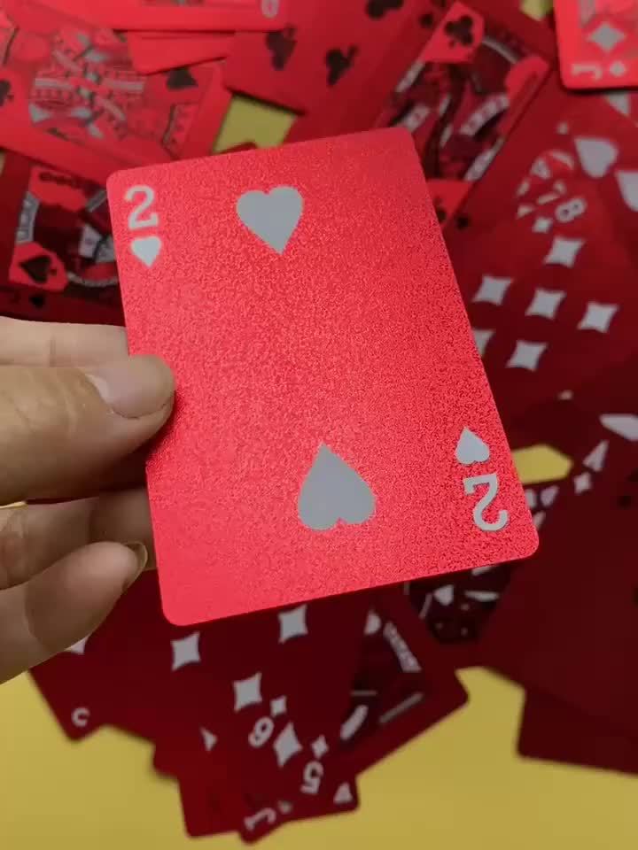 1 Set of 55pcs Waterproof Red Playing Cards - Metal Embellished, Durable, Comfort Grip, Smooth Shuffle for Parties and Events