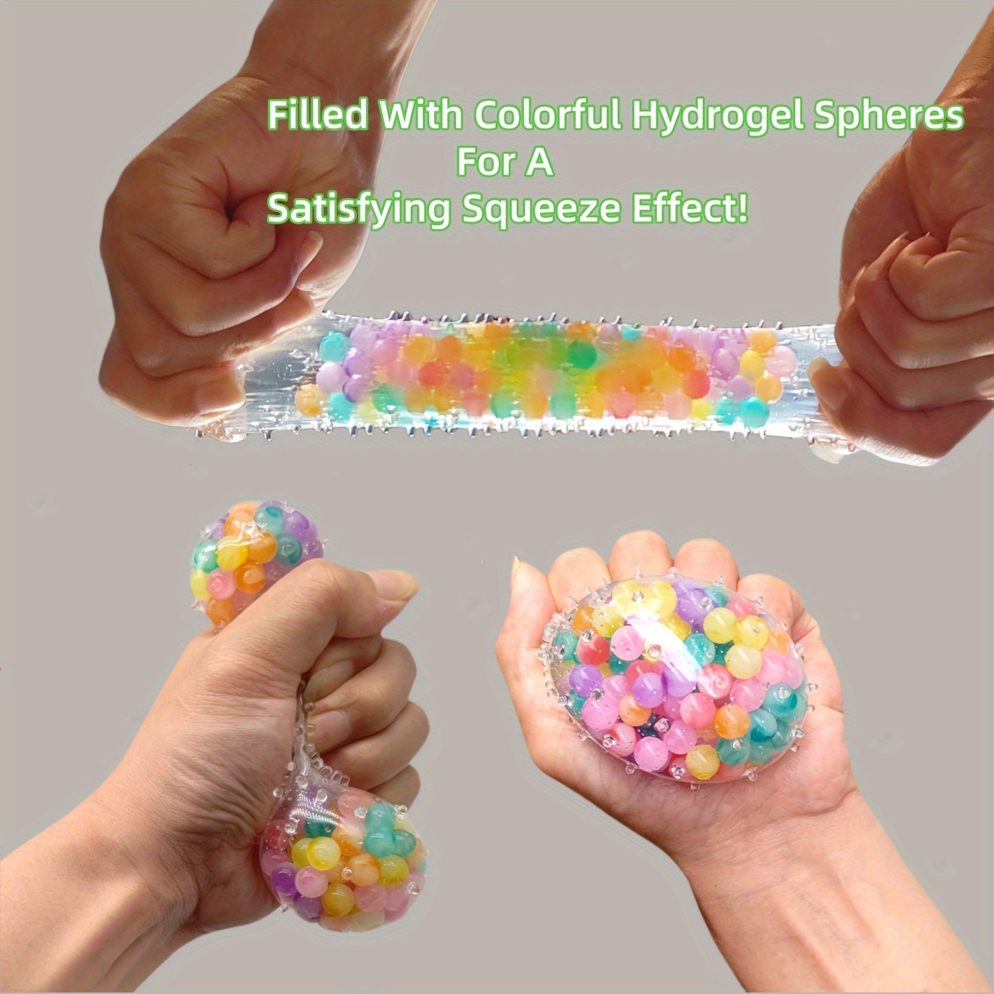 Colorful Stress Balls: Squishy Balls Filled with Water Gel Beads - Super Fun to Pull, Stretch & Squeeze - 2.36 inches - Perfect for Adults - Great Party Favors or Gifts