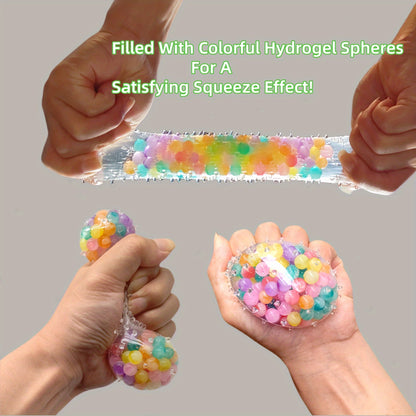 Colorful Stress Balls: Squishy Balls Filled with Water Gel Beads - Super Fun to Pull, Stretch & Squeeze - 2.36 inches - Perfect for Adults - Great Party Favors or Gifts