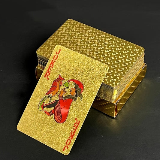 Luxury Golden Foil Playing Cards - Waterproof PVC, Durable Plastic Poker Deck with Elegant Joker Design, Perfect for Home Entertainment & Game Nights