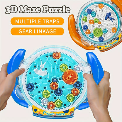 3D Maze Puzzle Ball Game for Youngsters – Blue & Orange Gear Labyrinth Toy with Marble Maze Design, Brain Teaser & Physical Activity Challenge, Durable ABS Material