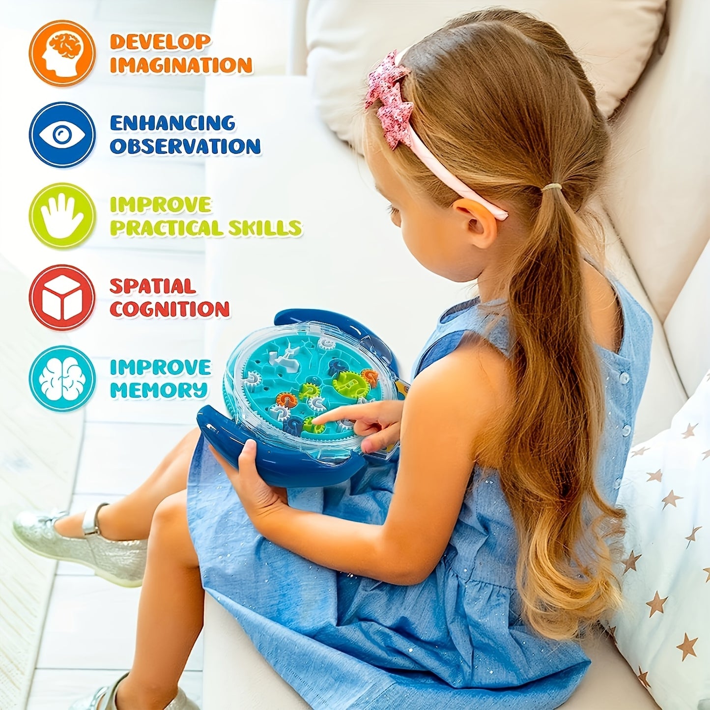 3D Maze Puzzle Ball Game for Youngsters – Blue & Orange Gear Labyrinth Toy with Marble Maze Design, Brain Teaser & Physical Activity Challenge, Durable ABS Material
