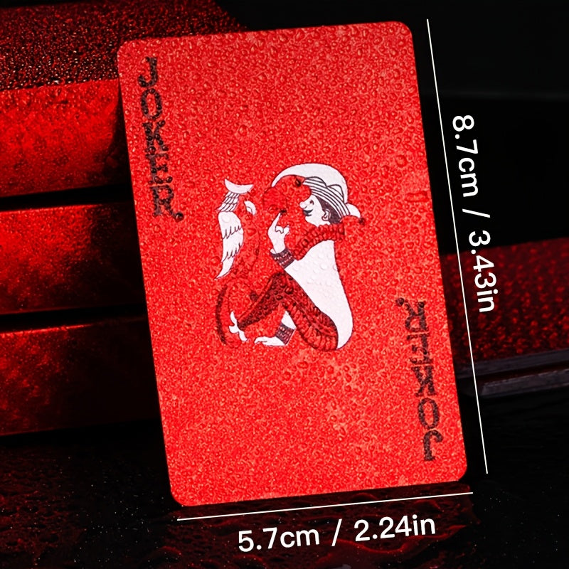 1 Set of 55pcs Waterproof Red Playing Cards - Metal Embellished, Durable, Comfort Grip, Smooth Shuffle for Parties and Events