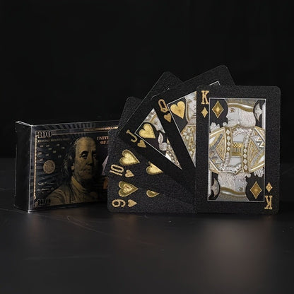 1pc Golden Foil US Dollar Design Waterproof PVC Playing Cards, Large Character Frosted, Black & Golden, Ideal for Festivals, Christmas, Halloween, Oktoberfest, Party Game, Adult
