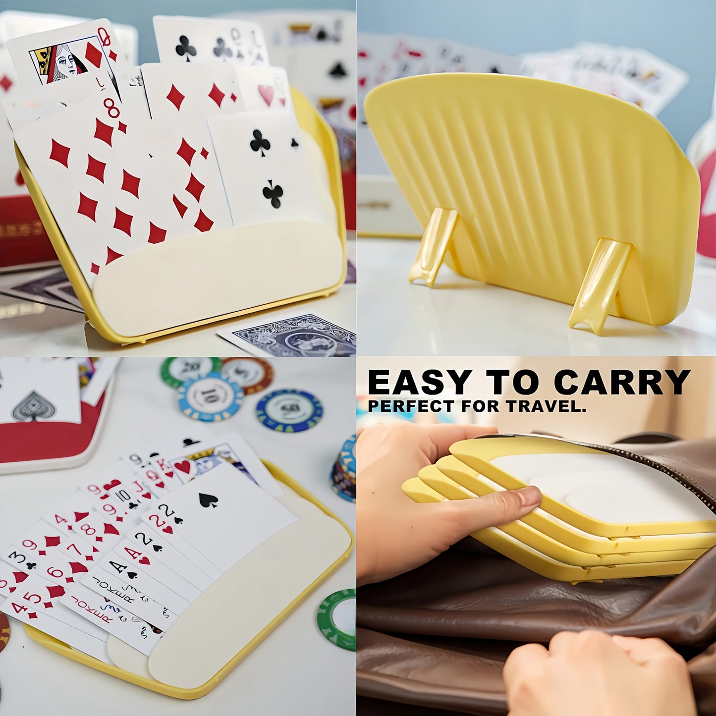4-Pack Yellow PVC Card Holders, Durable Plastic Material, Universal Fit for Poker & Card Games, No Electricity Needed, Ideal for Family Gatherings & Parties