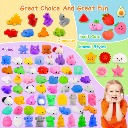 80pcs Mini Animal Mochi Squishy Toys, Kawaii Relaxing Toys for Kids, Easter & Birthday Party Favors, Classroom Prizes, Goodie Bag Fillers, Xmas Gifts, Random Assortment for Boys & Girls