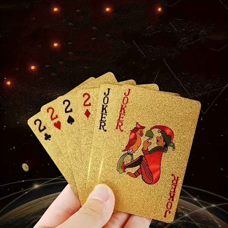 Luxury Golden Foil Playing Cards - Waterproof PVC, Durable Plastic Poker Deck with Elegant Joker Design, Perfect for Home Entertainment & Game Nights