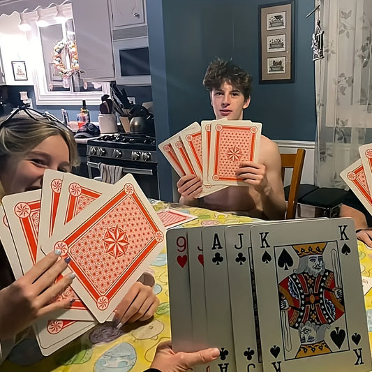 Jumbo Playing Cards for Indoor & Outdoor Fun - Durable Cardstock, Giant Size for Party Games & Holiday Entertainment, with Red & Black Design, Party Game Supplies|Traditional Playing Cards|Bold Suit Markings, Playing Cards Deck