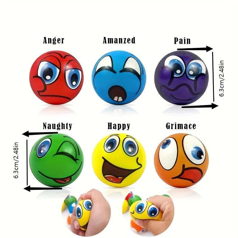 6-Pack Fun Squeeze Balls, Mixed Color TPU Emotional Expression Toys for Party Favors and Therapy Training