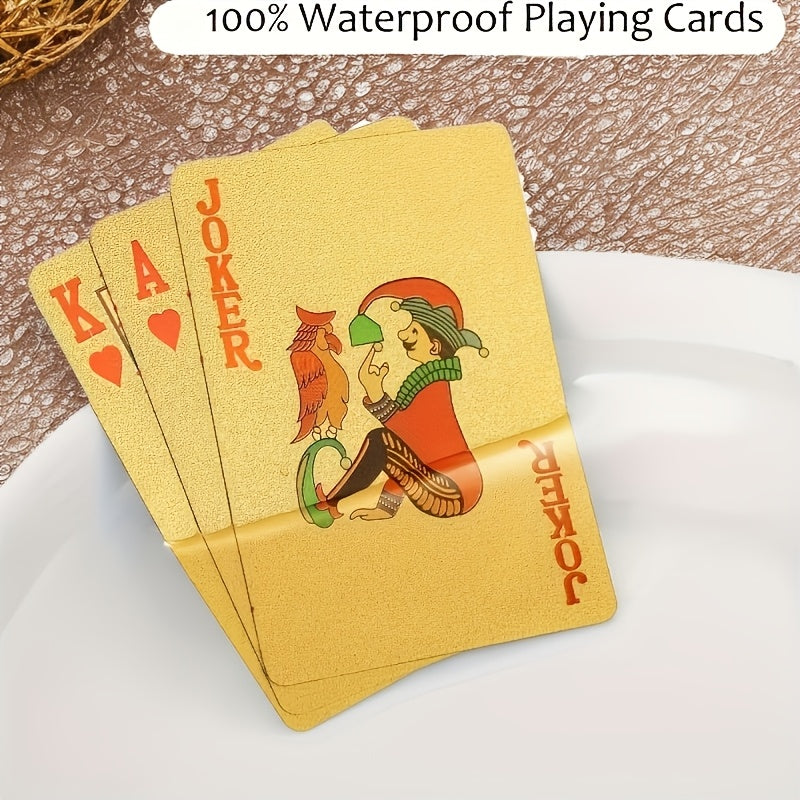 Golden Waterproof Plastic Playing Cards Deck, Flexible, High-Quality, Ideal for Parties and Games, Perfect Christmas and New Year Gift for Teens