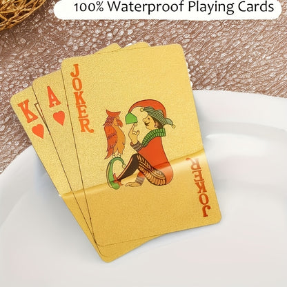 Golden Waterproof Plastic Playing Cards Deck, Flexible, High-Quality, Ideal for Parties and Games, Perfect Christmas and New Year Gift for Teens