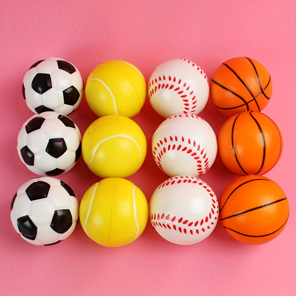 12pcs WEIFF Mini Sports Balls - Vibrant Basketball, Baseball, Soccer & Tennis Stress Balls for Youngsters | Ideal for Party Favors & Decorations, Ball Toys