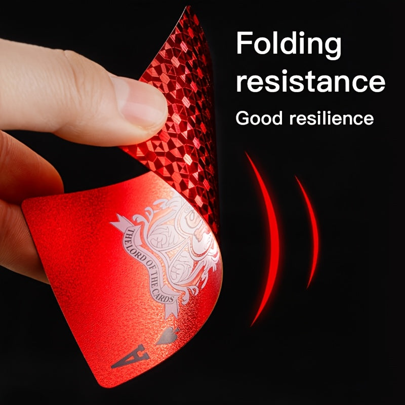 1 Set of 55pcs Waterproof Red Playing Cards - Metal Embellished, Durable, Comfort Grip, Smooth Shuffle for Parties and Events