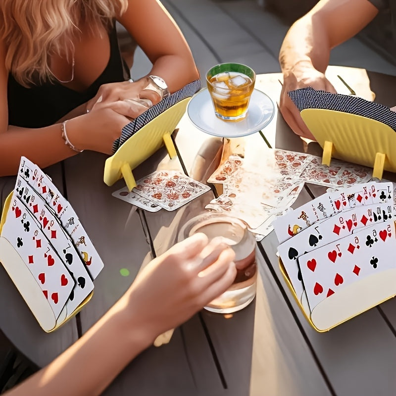 4-Pack Yellow PVC Card Holders, Durable Plastic Material, Universal Fit for Poker & Card Games, No Electricity Needed, Ideal for Family Gatherings & Parties