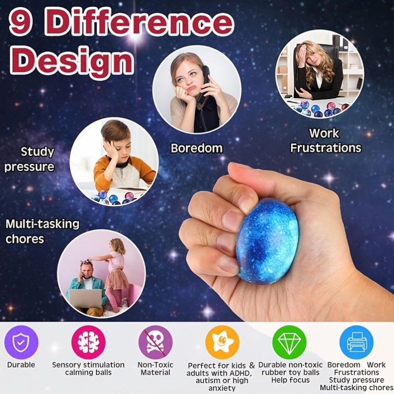 ROYLANZ 12pcs Galaxy Stress Balls - Space Theme Thermoplastic Polyurethane Squeeze Toys for, Finger Exercise, School Carnival, Party Favors, and Gifts for Kids and Children