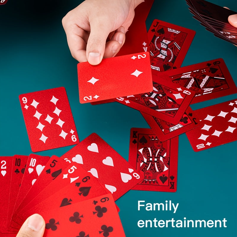 1 Set of 55pcs Waterproof Red Playing Cards - Metal Embellished, Durable, Comfort Grip, Smooth Shuffle for Parties and Events