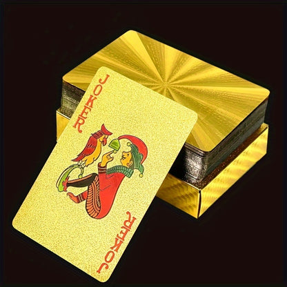 Luxury Golden Foil Playing Cards - Waterproof PVC, Durable Plastic Poker Deck with Elegant Joker Design, Perfect for Home Entertainment & Game Nights