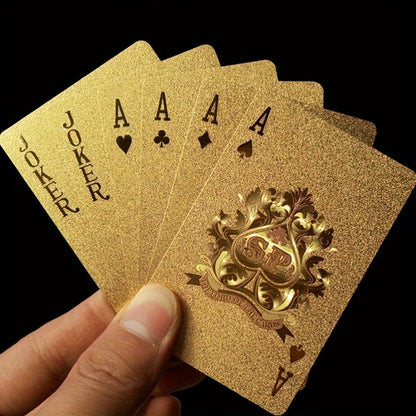 Golden Foil 1 Deck Classic Style Handmade High-Index Polymer Waterproof Playing Cards - Boxed Set for Family Party Entertainment and Holiday Gifts