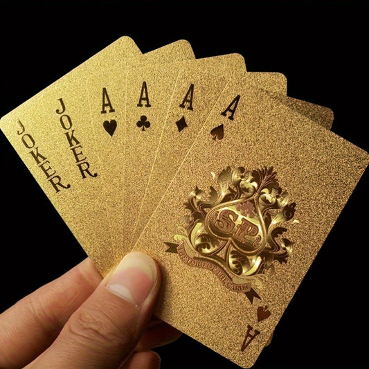 Golden Foil 1 Deck Classic Style Handmade High-Index Polymer Waterproof Playing Cards - Boxed Set for Family Party Entertainment and Holiday Gifts