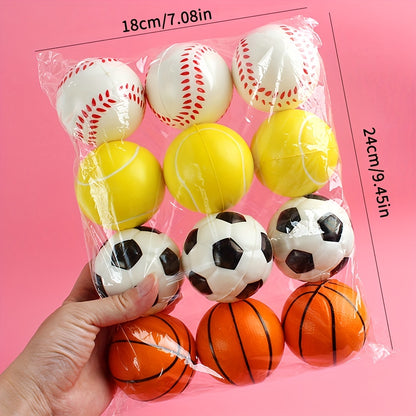 12pcs WEIFF Mini Sports Balls - Vibrant Basketball, Baseball, Soccer & Tennis Stress Balls for Youngsters | Ideal for Party Favors & Decorations, Ball Toys