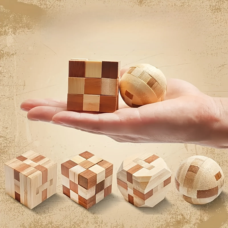 4pcs Kongming Lock Lu Ban Lock Puzzle Toy 's Cube Four-piece Set Brain Teaser Challenge Your Thinking Adult and Teenager Puzzle Toy 's Cube 3D Three-dimensional