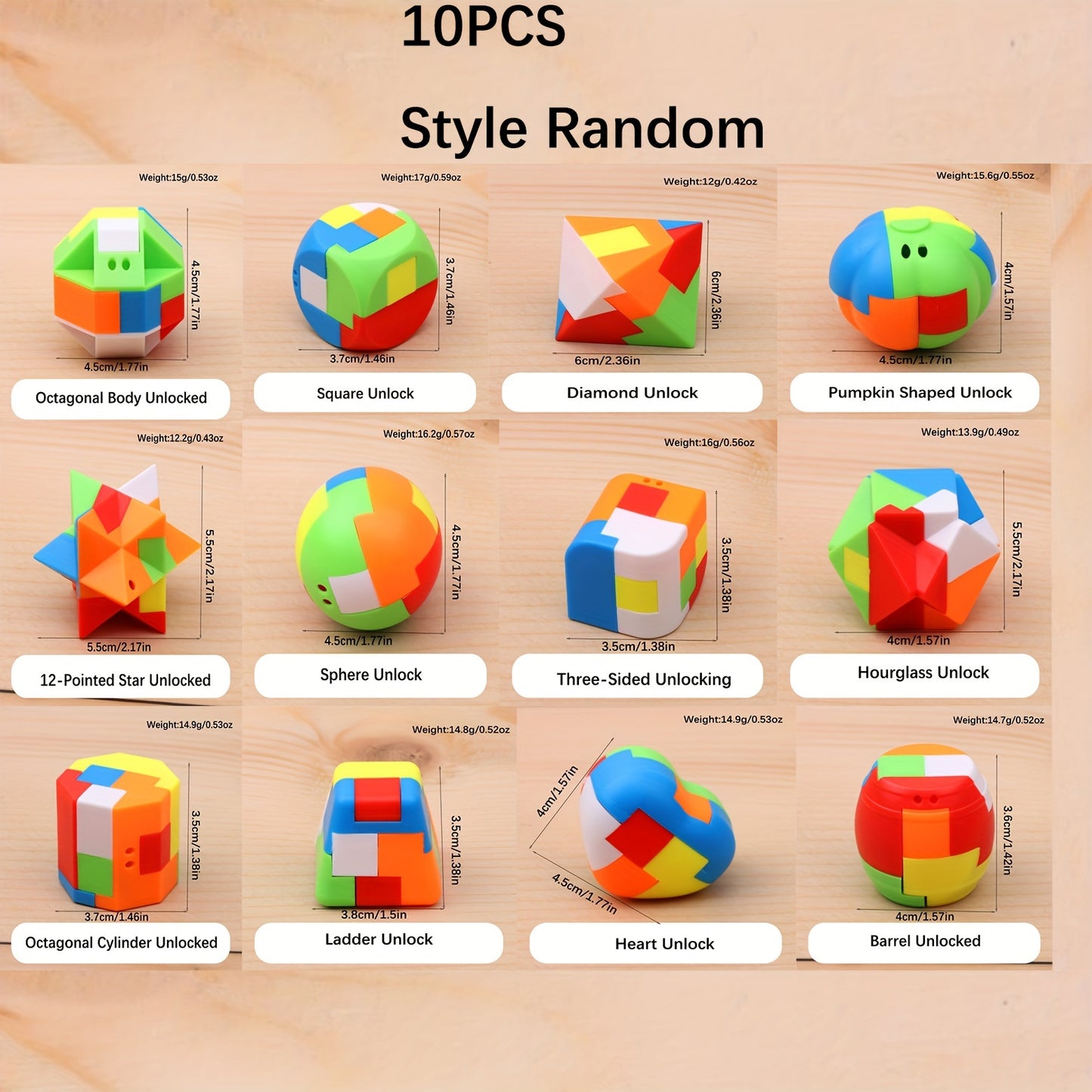 10-Piece Challenging Mind Games Puzzle Set - Durable Plastic Interlocks for IQ Boost & Logic Practice - Fun Fidget Toy with Exciting Random Designs for Pastime