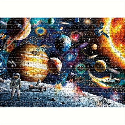 1000pcs Space Traveler Jigsaw Puzzle – Vibrant Outer Space Scene with Planets, Stars, and Astronaut – Thick & Durable Seamless Design for Adults – Perfect Gift for Birthdays, Holidays, and Special Occasions, Space Party Decorations