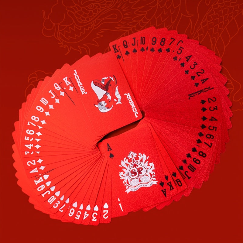 1 Set of 55pcs Waterproof Red Playing Cards - Metal Embellished, Durable, Comfort Grip, Smooth Shuffle for Parties and Events