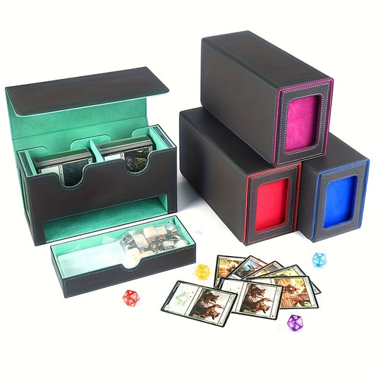 Premium Faux Leather Storage Box Faux Leather Flip-Top Premium Game Card Storage Box - Collector's Case for Trading Cards, Anime & Sports Star Cards