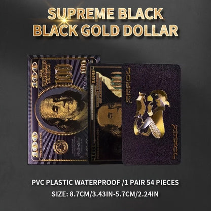 1pc Golden Foil US Dollar Design Waterproof PVC Playing Cards, Large Character Frosted, Black & Golden, Ideal for Festivals, Christmas, Halloween, Oktoberfest, Party Game, Adult