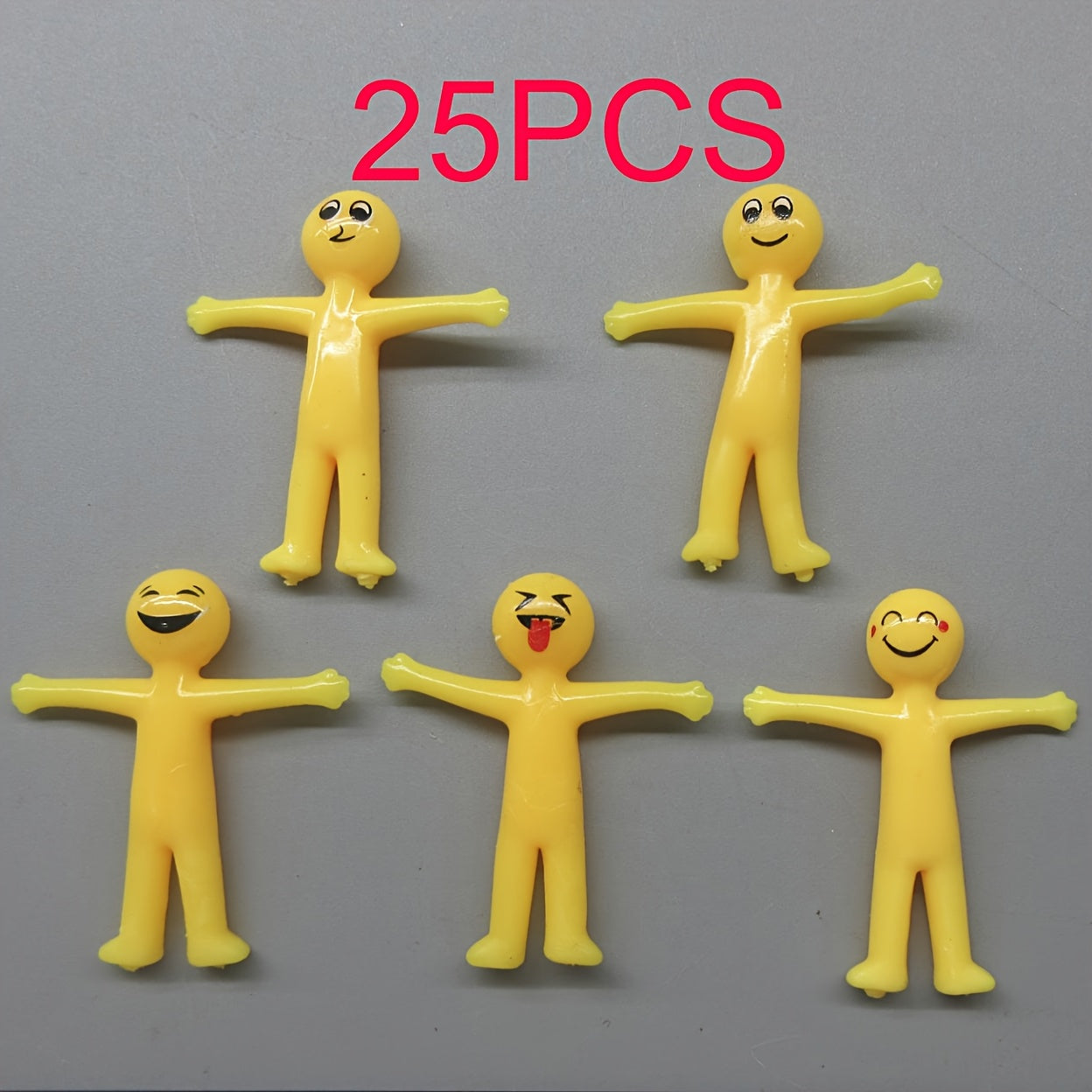 25 Pcs Stretchable Yellow Stress Relief Toys - Kids' Christmas Party Favors - Soft Rubber Venting Dolls