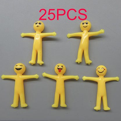 25 Pcs Stretchable Yellow Stress Relief Toys - Kids' Christmas Party Favors - Soft Rubber Venting Dolls