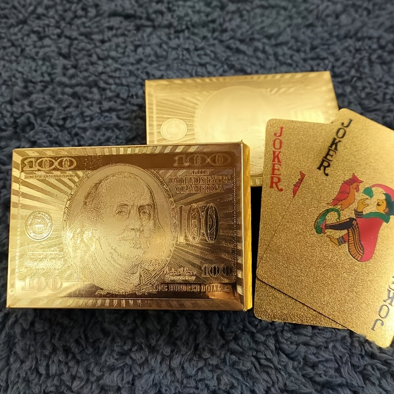 Golden Waterproof Plastic Playing Cards Deck, Flexible, High-Quality, Ideal for Parties and Games, Perfect Christmas and New Year Gift for Teens