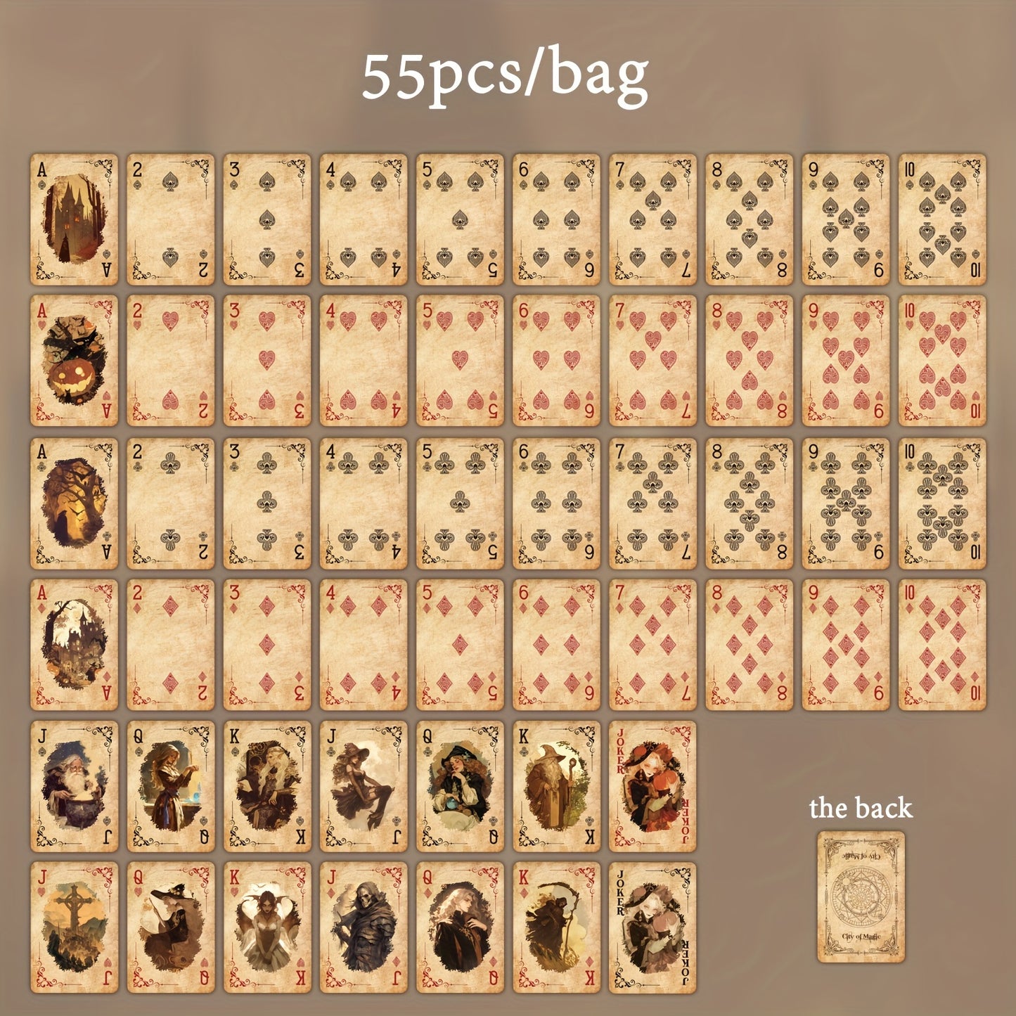 55pcs\u002Fbox Poker Cards Exquisite Retro Magic Dark Mysterious Style, Card Game Multiplayer Game Relaxation Entertainment Party Use Scrapbook Decoration