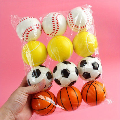 12pcs WEIFF Mini Sports Balls - Vibrant Basketball, Baseball, Soccer & Tennis Stress Balls for Youngsters | Ideal for Party Favors & Decorations, Ball Toys