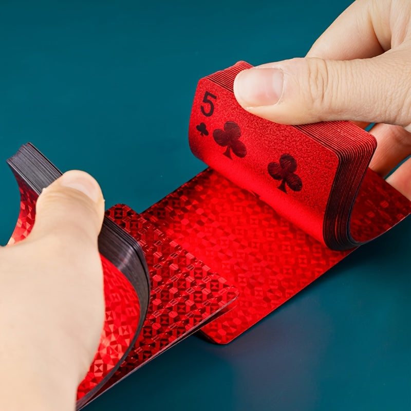 1 Set of 55pcs Waterproof Red Playing Cards - Metal Embellished, Durable, Comfort Grip, Smooth Shuffle for Parties and Events