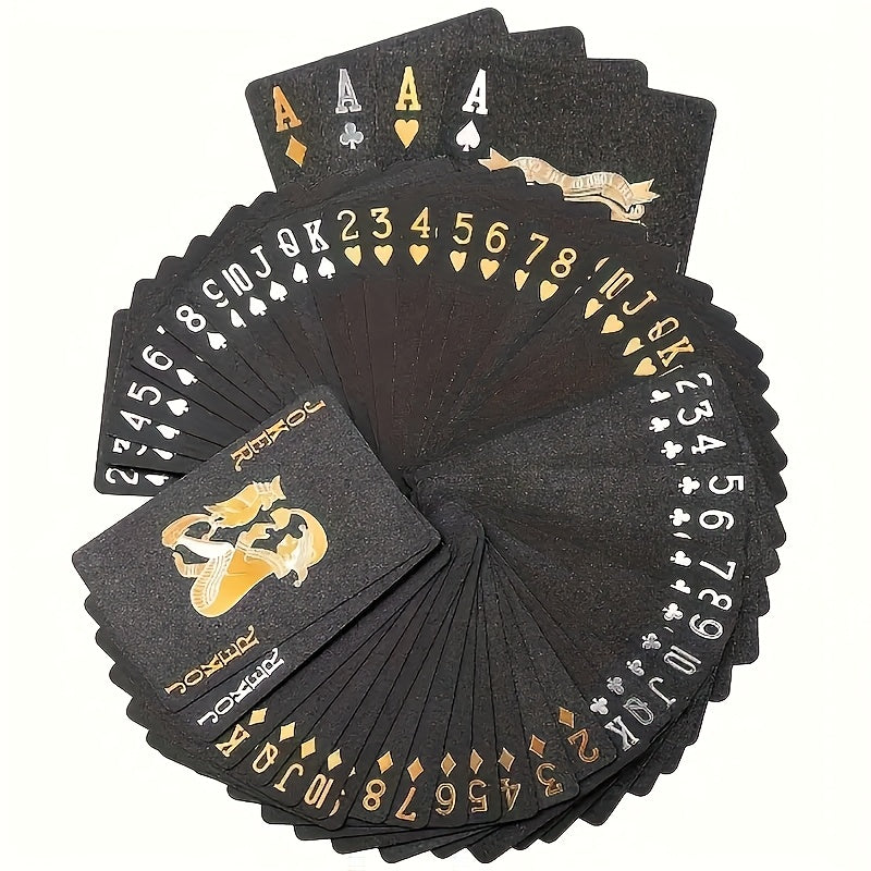 1pc Golden Foil US Dollar Design Waterproof PVC Playing Cards, Large Character Frosted, Black & Golden, Ideal for Festivals, Christmas, Halloween, Oktoberfest, Party Game, Adult