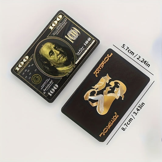 1pc Golden Foil US Dollar Design Waterproof PVC Playing Cards, Large Character Frosted, Black & Golden, Ideal for Festivals, Christmas, Halloween, Oktoberfest, Party Game, Adult