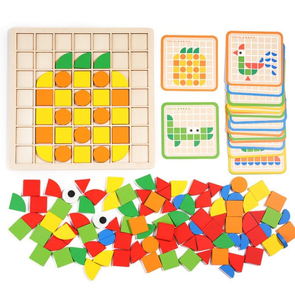 120pcs wooden mosaic puzzle set, wooden toys, 3D mosaic puzzle tabletop games in multiple colors and shapes, building blocks, perfect for birthdays, Christmas, Halloween and New Year gifts