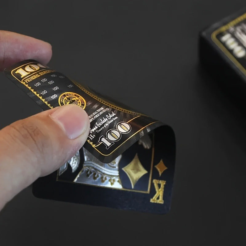 1pc Golden Foil US Dollar Design Waterproof PVC Playing Cards, Large Character Frosted, Black & Golden, Ideal for Festivals, Christmas, Halloween, Oktoberfest, Party Game, Adult