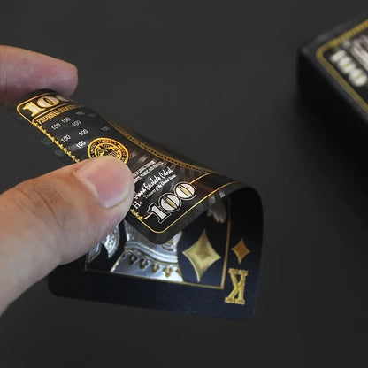 1pc Golden Foil US Dollar Design Waterproof PVC Playing Cards, Large Character Frosted, Black & Golden, Ideal for Festivals, Christmas, Halloween, Oktoberfest, Party Game, Adult